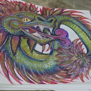 Original Artwork Feathered Serpent Aztec 8x10"